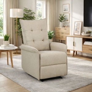Vista ambientata Poltrona relax Tessuto Beige reclinabile manualmente con poggiapiedi modello Porto Totò Piccinni