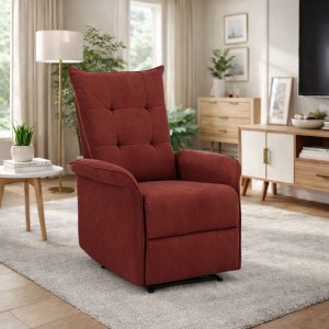 Vista ambientata Poltrona relax Tessuto Bordeaux reclinabile manualmente con poggiapiedi modello Porto Totò Piccinni