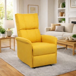 Vista ambientata Poltrona Relax Elettrica con doppio motore in Tessuto colore Giallo reclinabile con massaggio modello Lagos Totò Piccinni