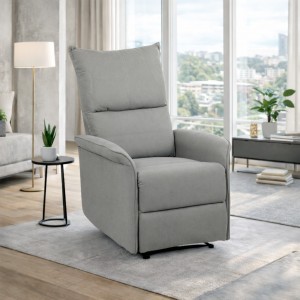 Vista ambientata Poltrona Relax reclinabile manuale con poggiapiedi Tessuto Grigio Chiaro modello Lisbona Totò Piccinni