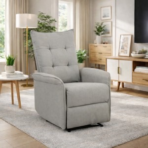 Vista ambientata Poltrona relax Tessuto Grigio Chiaro reclinabile manualmente con poggiapiedi modello Porto Totò Piccinni