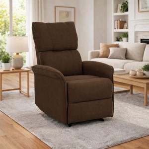 Vista ambientata Poltrona Relax in Tessuto colore Marrone reclinabile manualmente con poggiapiedi modello Lagos Totò Piccinni