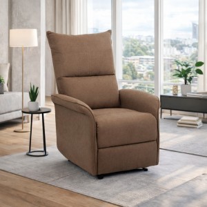 Vista ambientata Poltrona Relax reclinabile manuale con poggiapiedi tessuto marrone modello Lisbona Totò Piccinni