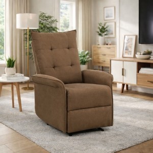 Vista ambientata Poltrona relax Tessuto Marrone reclinabile manualmente con poggiapiedi modello Porto Totò Piccinni