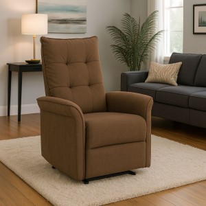 Vista ambienta Poltrona Elettrica Tessuto Marrone reclinabile con doppio motore e massaggio modello Porto Totò Piccinni