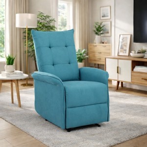 Vista ambientata Poltrona Elettrica Tessuto Petrolio reclinabile con doppio motore e massaggio modello Porto Totò Piccinni