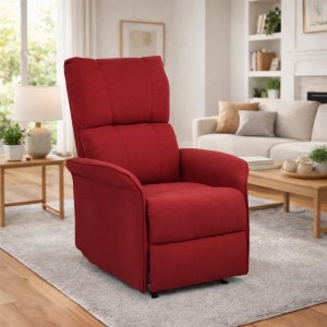Vista ambientata Poltrona Relax in Tessuto colore Rosso reclinabile manualmente con poggiapiedi modello Lagos Totò Piccinni