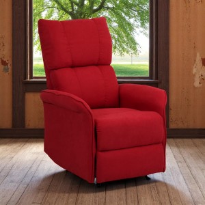 Vista ambientata Poltrona Relax in Tessuto colore Rosso reclinabile manualmente con poggiapiedi modello Lagos Totò Piccinni