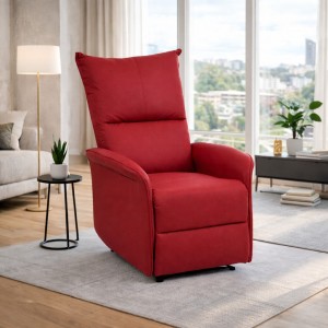 Vista ambientata Poltrona Relax reclinabile manuale con poggiapiedi tessuto rosso modello Lisbona Totò Piccinni