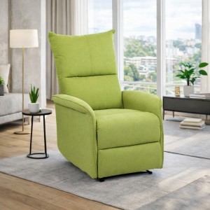 Vista ambientata Poltrona Relax reclinabile manuale con poggiapiedi tessuto verde  modello Lisbona Totò Piccinni