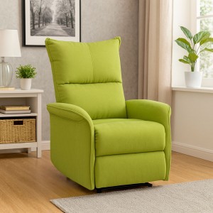 Vista ambientata Poltrona Relax reclinabile manuale con poggiapiedi tessuto verde  modello Lisbona Totò Piccinni