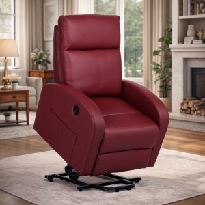 Vista ambientata Poltrona relax alzapersona in Ecopelle colore Bordeaux con massaggio modello Eureka Totò Piccinni