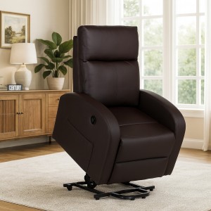 Vista ambientata Poltrona relax alzapersona in Ecopelle colore Testa di Moro con massaggio modello Eureka Totò Piccinni