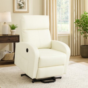 Vista ambientata Poltrona relax alzapersona in Ecopelle colore Panna con massaggio modello Eureka Totò Piccinni