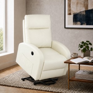 Vista ambientata Poltrona relax alzapersona in Ecopelle colore Panna con massaggio modello Eureka Totò Piccinni