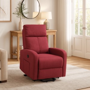 Vista ambientata Poltrona relax alzapersona in Tessuto colore Bordeaux con massaggio modello Eureka Totò Piccinni