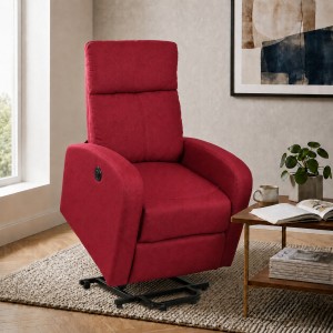 Vista ambientata Poltrona relax alzapersona in Tessuto colore Bordeaux con massaggio modello Eureka Totò Piccinni