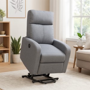 Vista ambientata Poltrona relax alzapersona in Tessuto colore Grigio con massaggio modello Eureka Totò Piccinni