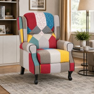 Poltrona relax in Tessuto colore Patchwork Party modello Soft comfort con poggiapiedi Totò Piccinni