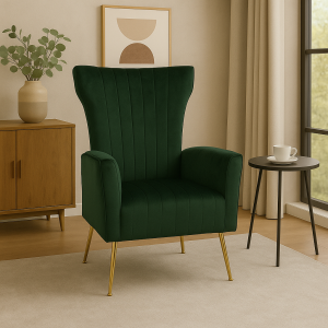 Poltrona CASTEL in Velluto imbottita con Gambe in Metallo finitura oro design Vintage (Verde Scuro OTTANIO)