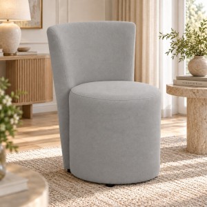 Vista ambientata Poltroncina imbottita artigianale made in italy in tessuto colore "grigio" modello Tacco Totò Piccinni