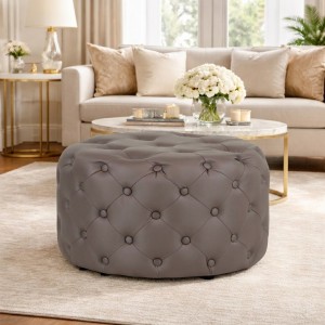 Vista ambientata Pouf Trapuntato Ecopelle Marrone design vintage modello Chester Totò Piccinni
