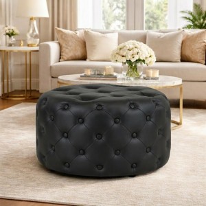 Vista dimensioni Pouf Trapuntato Ecopelle Nero design vintage modello Chester Totò Piccinni