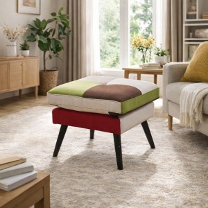 Vista Ambientata Divano Poltrona Pouf Tessuto Patchwork Alta qualità Top (Pouf)