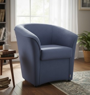 Vista ambientata poltrona design moderno in Tessuto colore Oceano made in italy modello a Pozzetto Totò Piccinni