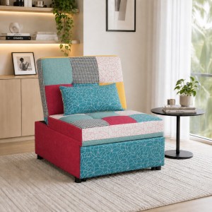 Vista ambientata Poltrona letto in Tessuto colore Patchwork Party senza braccioli modello Prestodormo Totò Piccinni