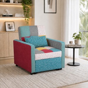 Vista ambientata Poltrona letto in Tessuto colore Patchwork con braccioli modello Prestodormo Totò Piccinni