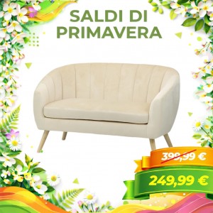 Divano 2 Posti PILAR in Velluto Imbottito (Beige)
