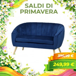 Divano 2 Posti PILAR in Velluto Imbottito (Blu)