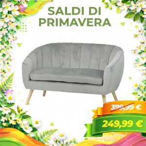 Divano 2 Posti PILAR in Velluto Imbottito (Grigio)