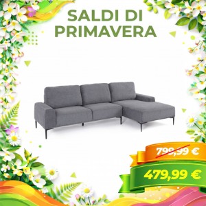 Divano Angolare con penisola in Tessuto con Braccioli  WASHINGTON - Bizzotto (Grigio Scuro)