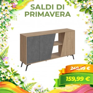 Madia LOFT in Legno con 3 Ante e 2 Vani (Naturale/Cemento)