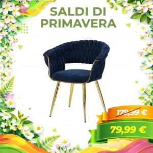 Poltroncina ROYAL A intrecciata in morbida ciniglia vellutata imbottita con gambe in metallo (Blu)