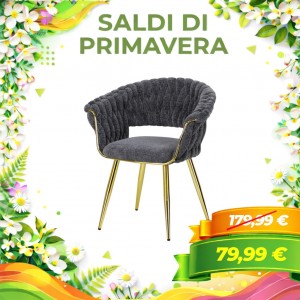 Poltroncina ROYAL A intrecciata in morbida ciniglia vellutata imbottita con gambe in metallo (Grigio)