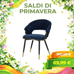 Poltroncina ROYAL B intrecciata in morbida ciniglia vellutata imbottita con gambe in metallo (Blu)