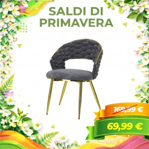Poltroncina ROYAL C intrecciata in morbida ciniglia vellutata imbottita con gambe in metallo (Grigio)
