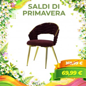 Poltroncina ROYAL C intrecciata in morbida ciniglia vellutata imbottita con gambe in metallo (Porpora)