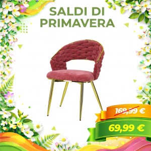 Poltroncina ROYAL C intrecciata in morbida ciniglia vellutata imbottita con gambe in metallo (Rosa Antico)