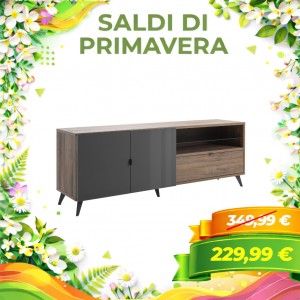 Porta Tv CELESTIA 2 Ante , 1 Cassetto e 1 Vano (Grigio Scuto Laccato/Noce Brera)