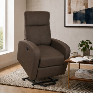 Vista ambientata Poltrona relax alzapersona in Tessuto colore Marrone con massaggio modello Eureka Totò Piccinni