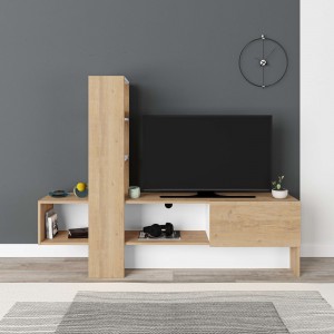 Vista frontale Porta TV in legno con 1 ante colore "Naturale/Bianco" modello Toronto Totò Piccinni