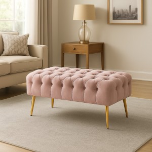 Vista ambientata Panca in Velluto colore Rosa con gambe in metallo modello Evora Totò Piccinni