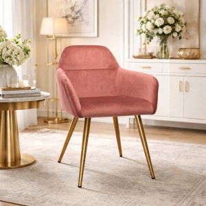 Vista diagonale Poltrona in Velluto colore Rosa con gambe in ferro modello Palmas Totò Piccinni