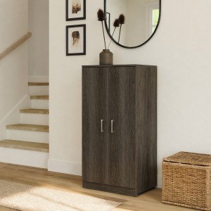 Vista ambientata Scarpiera a mobiletto 2 ante e 6 ripiani porta scarpe in legno colore Rovere Cenere Totò Piccinni