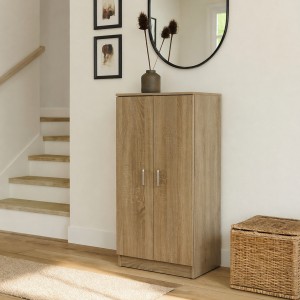 Vista ambientata Scarpiera a mobiletto 2 ante e 6 ripiani porta scarpe in legno colore Rovere Totò Piccinni