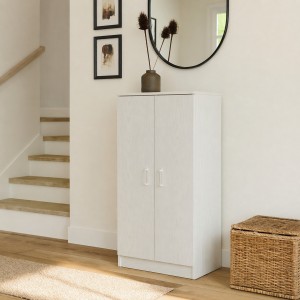 Vista ambientata Scarpiera a mobiletto 2 ante e 6 ripiani porta scarpe in legno colore Rovere Sbiancato Totò Piccinni